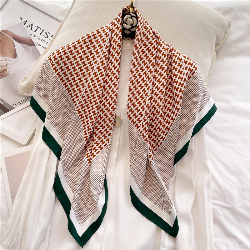 High-end silk scarf letter H luxury designer scarf simple and versatile shawl twill silk large square scarf European and American style