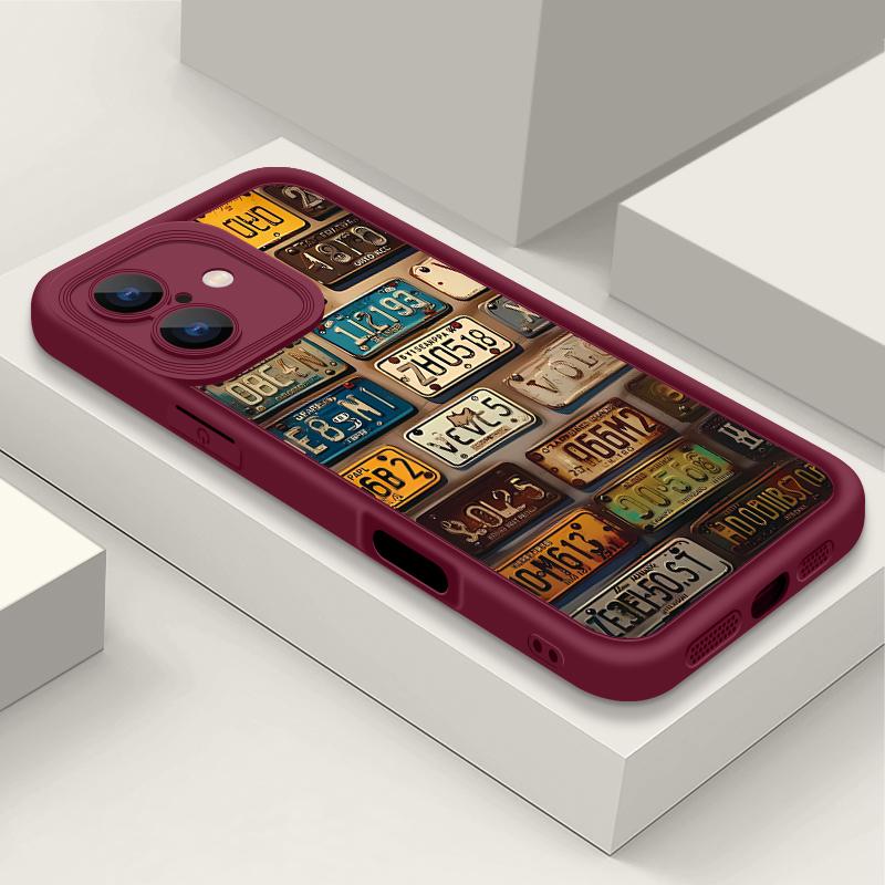 

Матовый чехол с принтом номерного знака для iPhone 16 Pro Max 15 Plus 14 Pro 13 12 11 XS XR 8 7 Противоударный мягкий ТПУ чехол-накладка для телефона iPhone 8 / 7 / SE 2 / SE 3 вино красного