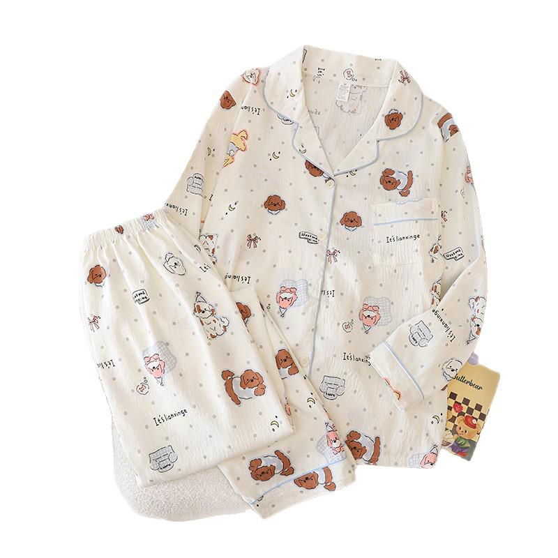 2025 Spring/Autumn Cute Cloud Cotton Pajama Set for Girls - Long Sleeve & Pants, Wearable Outdoors