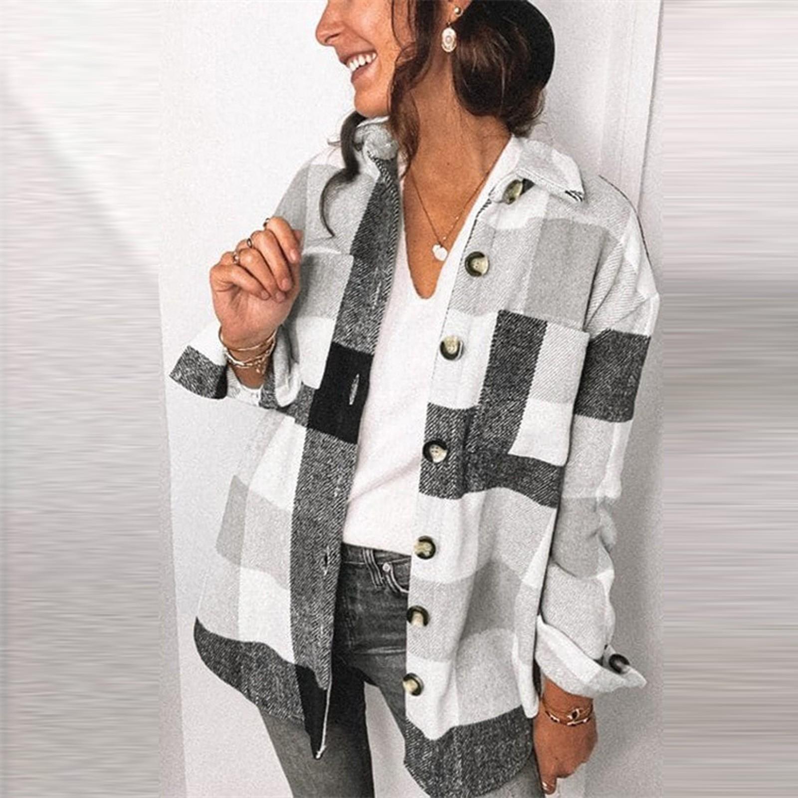 

Женская модная верхняя одежда с клетчатым принтом и длинными рукавами, куртка с лацканами, плащ XXXL чёрный