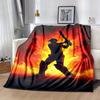 1pc. Flame-Themed Cricket Player Silhouette Blanket - Perfect for Home, Office, Outdoor Use, Gift Idea,