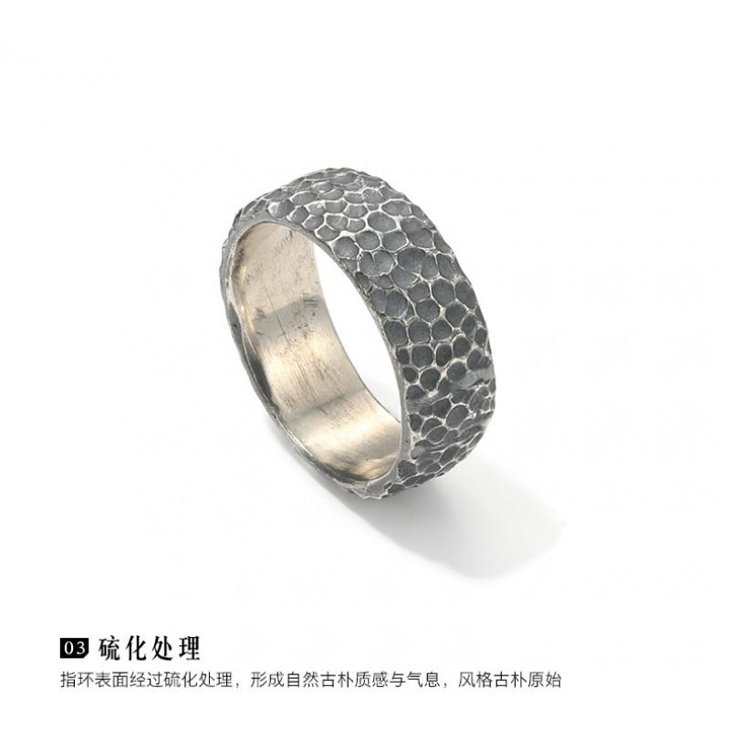 Adjustable Hammered Texture Ring Men Women Sterling Vintage Geometric Open Finger