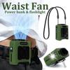 3-in-1 Waist Fan with Power Bank & Flashlight 10000mAh Strong Wind Neck Hanging Fan Portable Outdoor Mini Fan