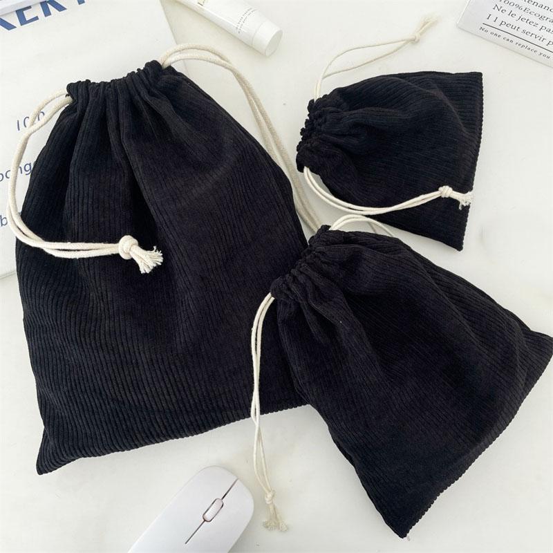 3pcs/set Solid Color Corduroy Drawstring Cosmetic Bags Gift Package Storage Bag Travel Cosmetic Lipstick Makeup Organizer Pouch