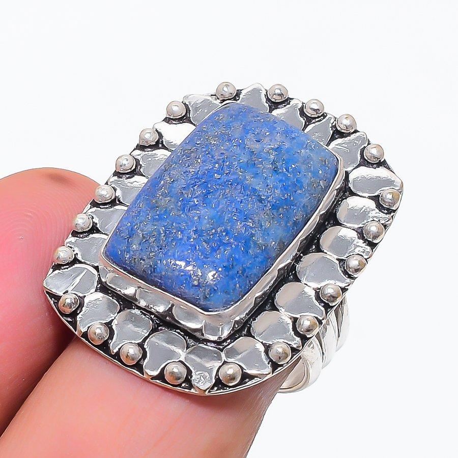 Natural Lapis Lazuli Gemstone 925 Sterling Silver Jewelry Ring Size 7.5 L6W77