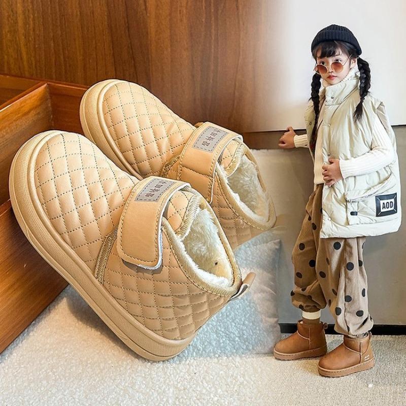 Kids Quilted Fleece Lined Hook Loop Winter Ankle Boots 21 хаки