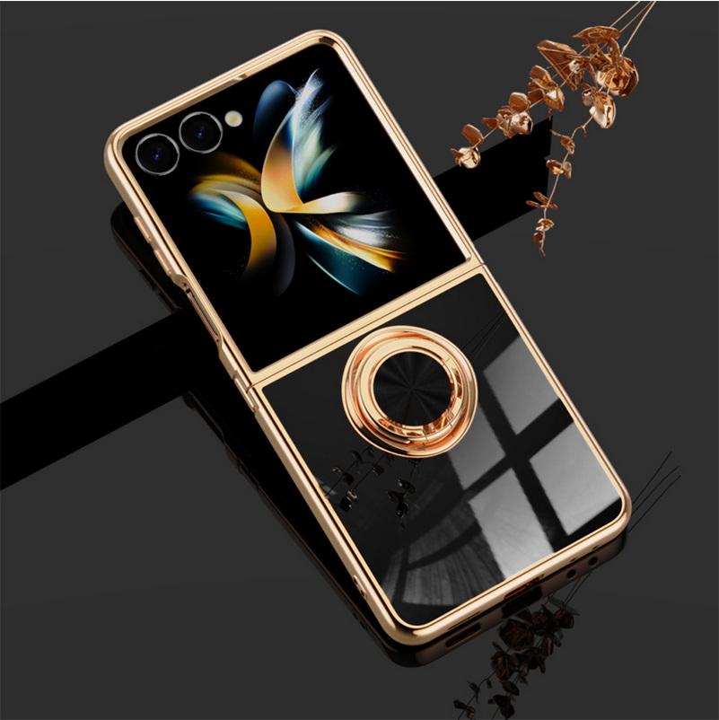 Handyhülle für Samsung Galaxy Z Flip 7 flip7 Silikonständer Schöne Beschichtung Metallringhalter Abdeckung