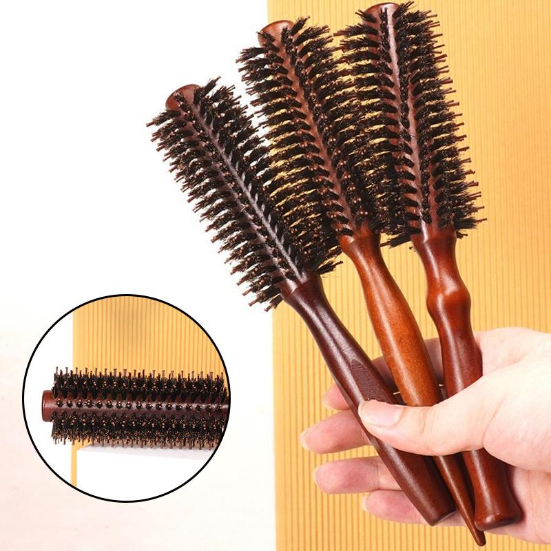 Natural Boar Bristle Hair Round Brush Wood Handle Round Barrel Hair Comb Hair Roller Brush Hairdressing Styling Tools