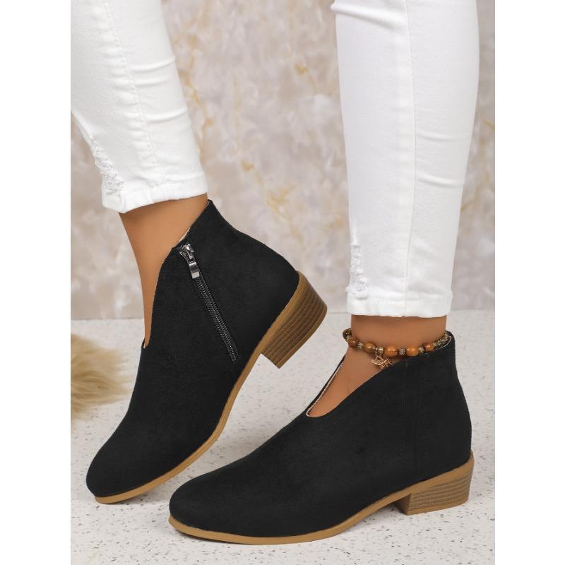 Sun Leopard Print Square Root Boots Side Zipper Round Head