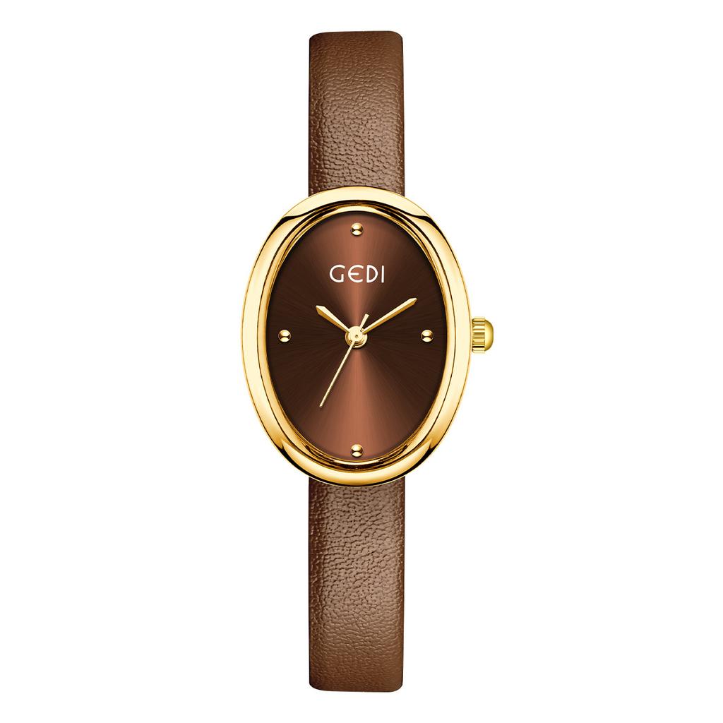 Vintage Niche Design Sense Oval Women'S Watch Small And Simple High Sense Student Belt Quartz Watch