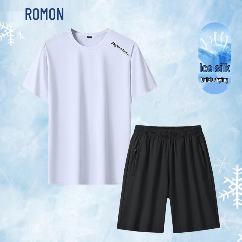 ROMON Men's Ice Silk Short Sleeve Two-Piece Sports Set