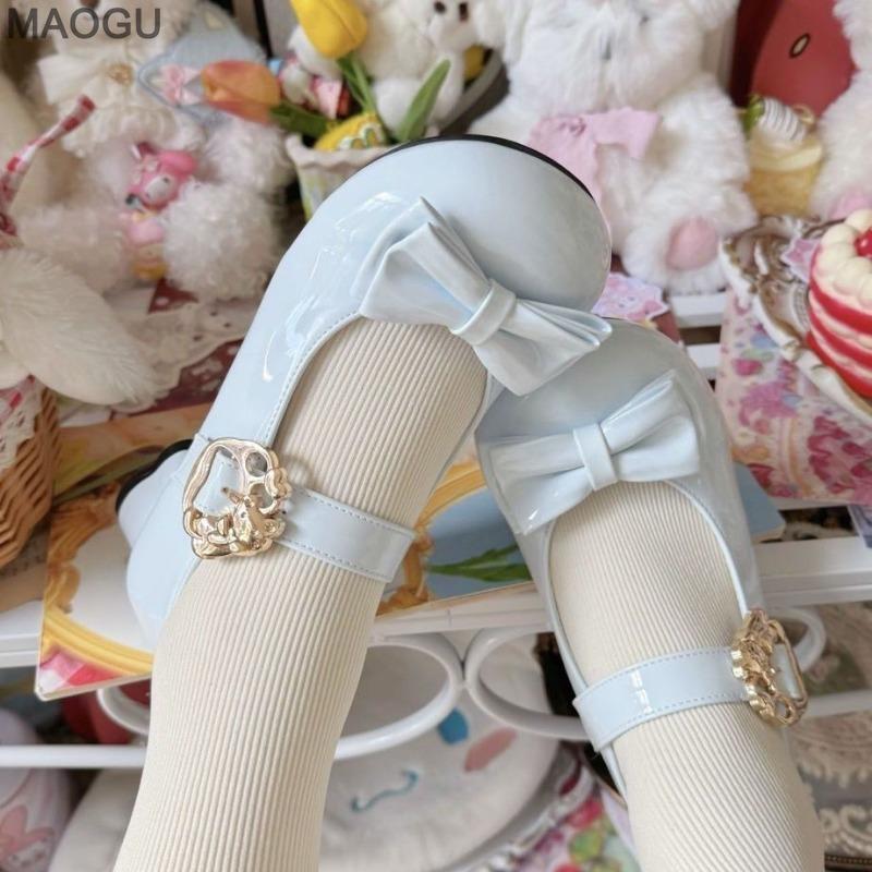 Lolita Shoes for Women Round Toe Bow Mary Janes Cute Sweet Ladies Spring Summer Low Heel Pumps Zapatos De Mujer Size 35-40