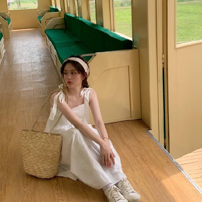 

Супер Фея Женское А-силуэтное платье на бретелях-спагетти - Однотонное, Сладкий Летний Стиль 2023 Medium белый