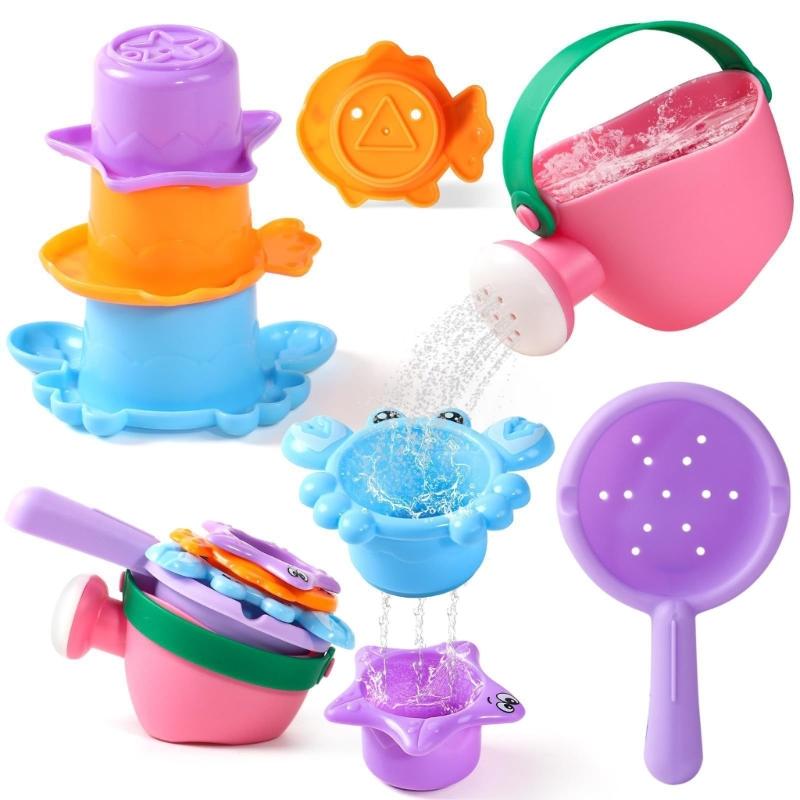Colorful Kids Water Play Toy Set With Animal Cups Watering Can And Scoops Swimming Pool Beach Toy For Pool Bath Time Fun