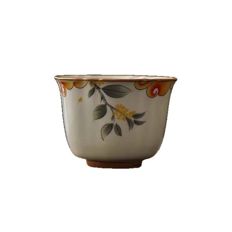 Ru Kiln Rich Cinnamon Orchid Teacup Osmanthus Master Cup Ceramic Tea Tasting Cup Personal Tea Bowl Tea Cup Kung Fu Tea Set