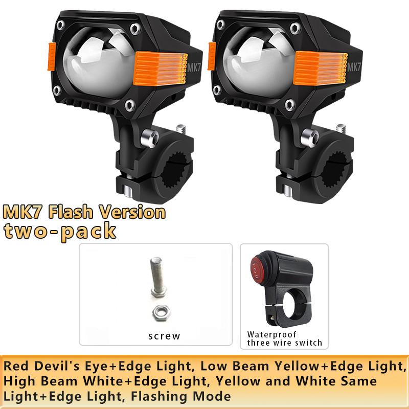 LED Motorcycle Auxiliary Spotlights Hi/Low Beams With Red Devil Eyes Driving Fog Lights for Truck Golf Cart SUV ATV 4X4 12V 24V