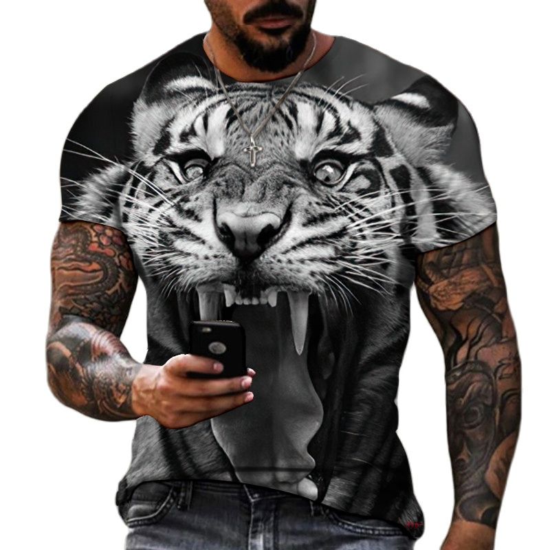New Summer Men's Fashion T-shirt Personality Tiger Printed Men's T-shirt Top