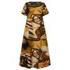 Damen Sommerbekleidung: Kurzärmeliges Langes Kleid, Bedrucktes Freizeitkleid