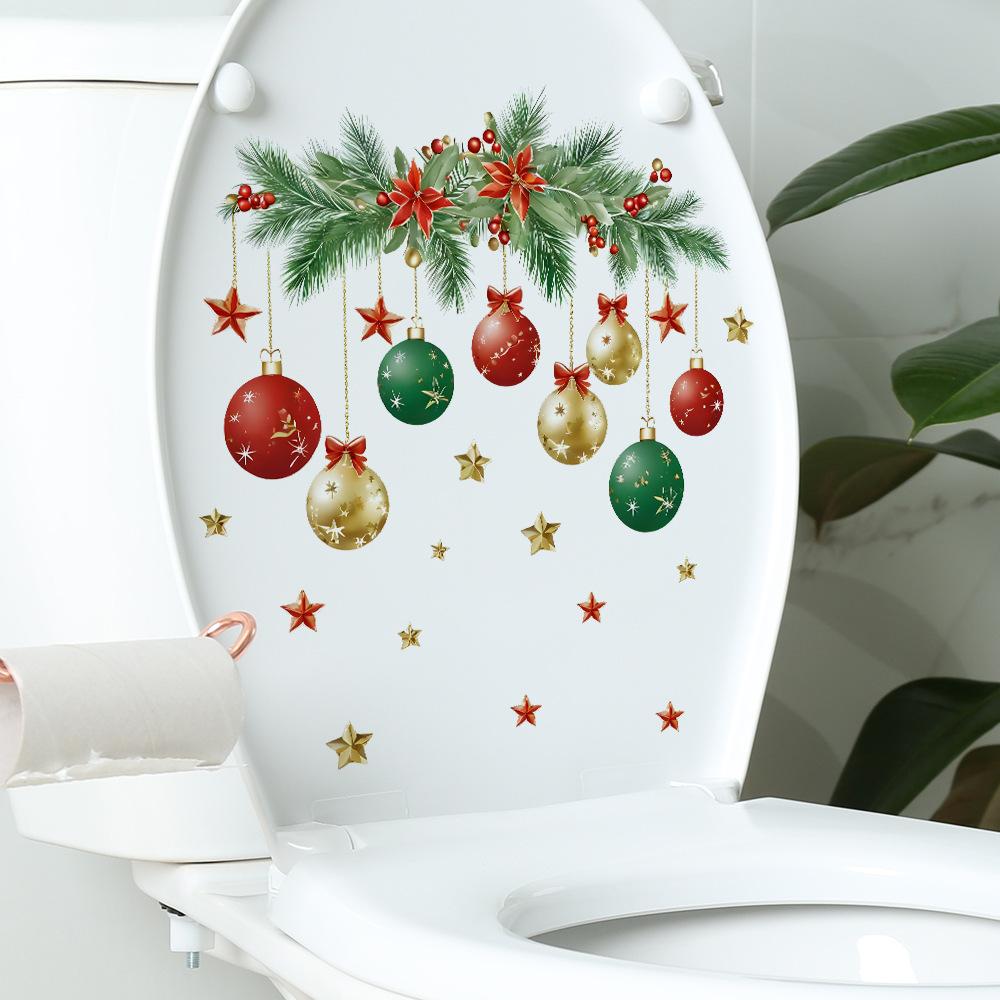 1 Stück/2 Stück Weihnachten Blatt Bunte Kugel Toilettenaufkleber Toilettendeckel Aufkleber Spülkasten Selbstklebende Aufkleber Zuhause Weihnachtsdekoration