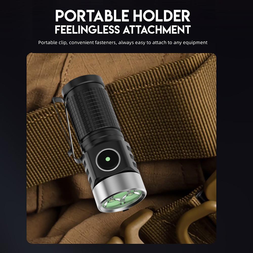 2500LM Powerful LED Flashlight Mini EDC Camping Fishing Torch Rechargeable Keychain Light with Strong Magnet Waterproof Lantern