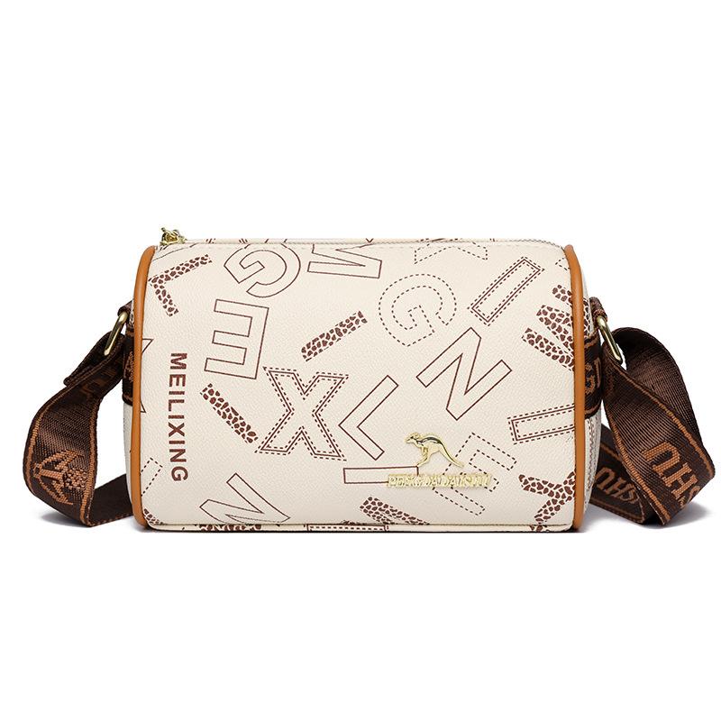 

Fashion letter print cylinder bag versatile shoulder bag retro casual messenger pillow bag