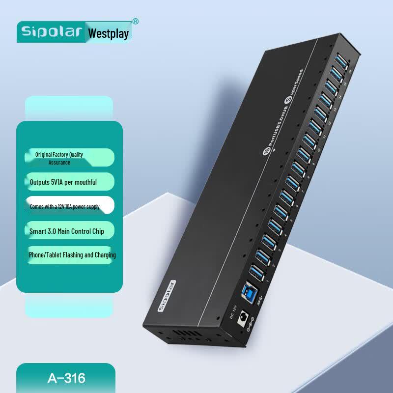 SIPOLAR 16-Port Industrial USB 3.0 Hub