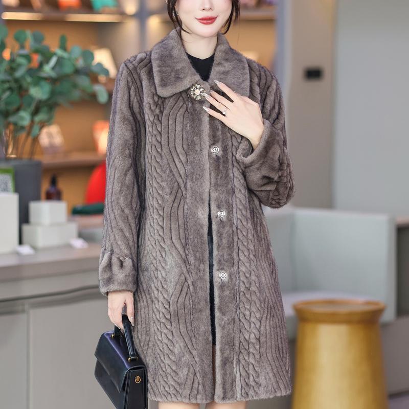 Middle-aged Women's Faux Fur Coat Winter Outerwears Elegant Thick Warm Long Fur Jackets for Women Clothes