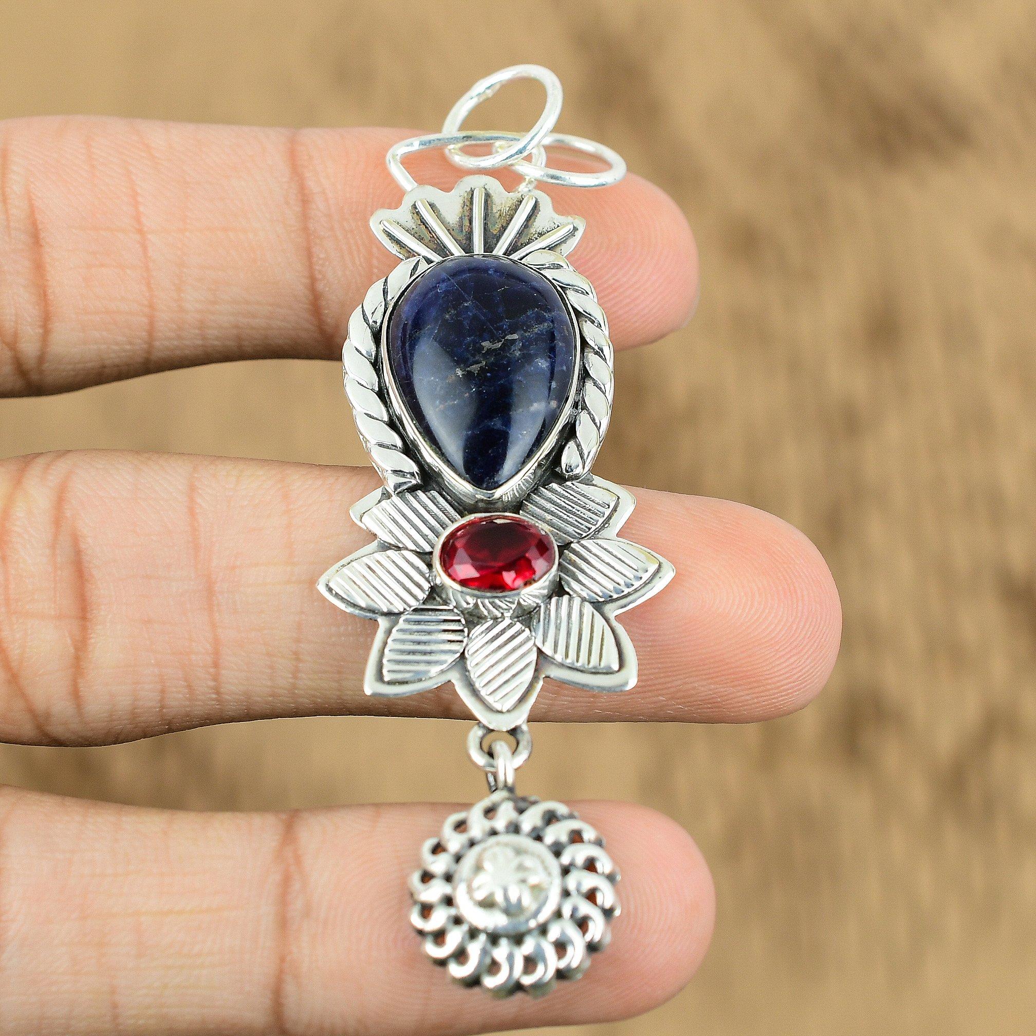 

Birthday Gift For Her Natural Sodalite Gemstone Pendant 925 Sterling Silver