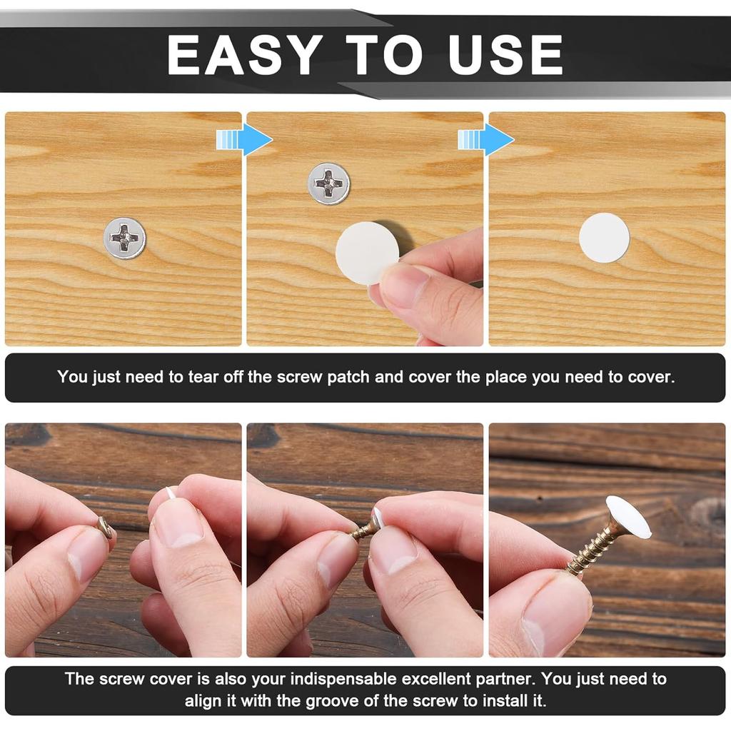 680pcs Self-Adhesive Screw Hole Stickers & Covers, 0.47in 0.59in 0.83in Dust-Proof White Furniture Caps for Wood Screws, Self Tapping