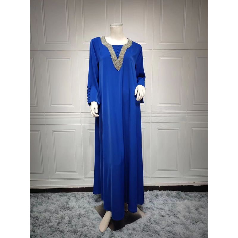 

Новый этнический стиль Мода Большой размер Ручная работа Бусины Горячая приклейка Платье Горячая приклейка Платье с бусинами Blue XL