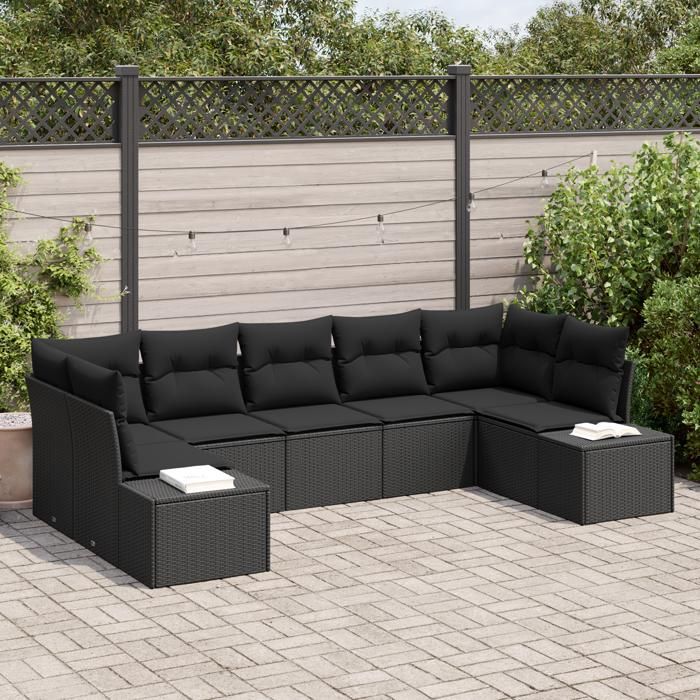 VidaXL Ensemble de canapé de jardin 7 pièces avec coussins en rotin poly noir 3347213