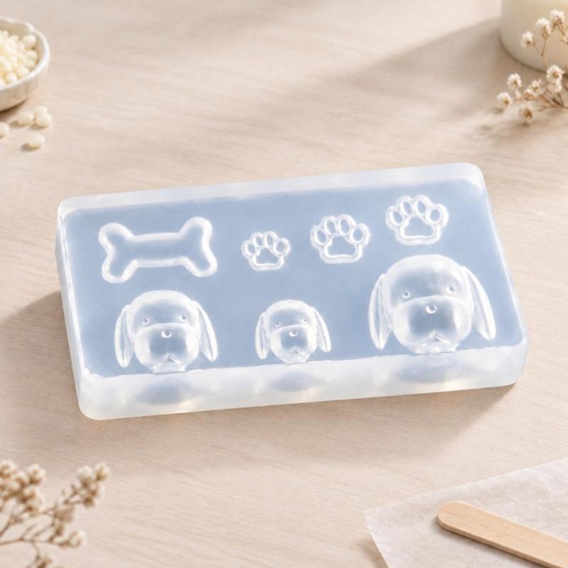 Assorted-Cavity Dog Casting Mould with Pet-Themed Motifs and Flexible Construction for Candle and Resin Craft Projects