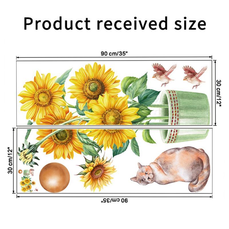 Sunflower Cat Magpie Self-adhesive Wall Stickers Living Room Bedroom Can Remove Decorative Wall Paintings