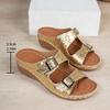 Fashion Women Slippers 2025 Summer Shoes Comfort Double Buckle Wedge Sandals Plus Size Platform Casual Slippers Women Slides Women