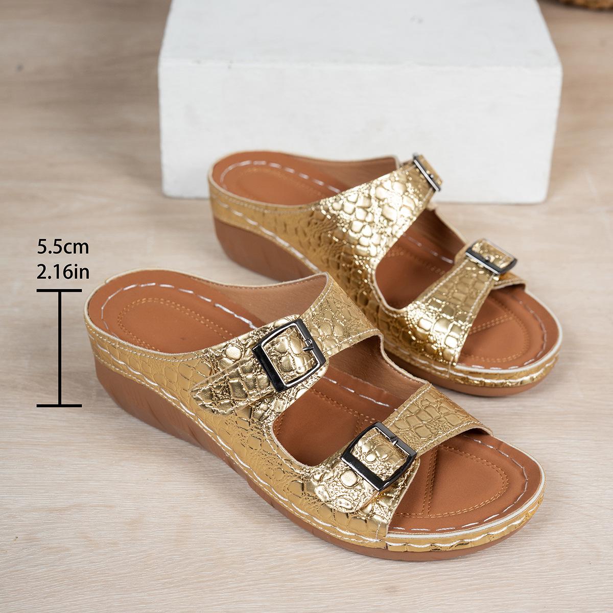 

Fashion Women Slippers 2025 Summer Shoes Comfort Double Buckle Wedge Sandals Plus Size Platform Casual Slippers Women Slides Women 42 золотой