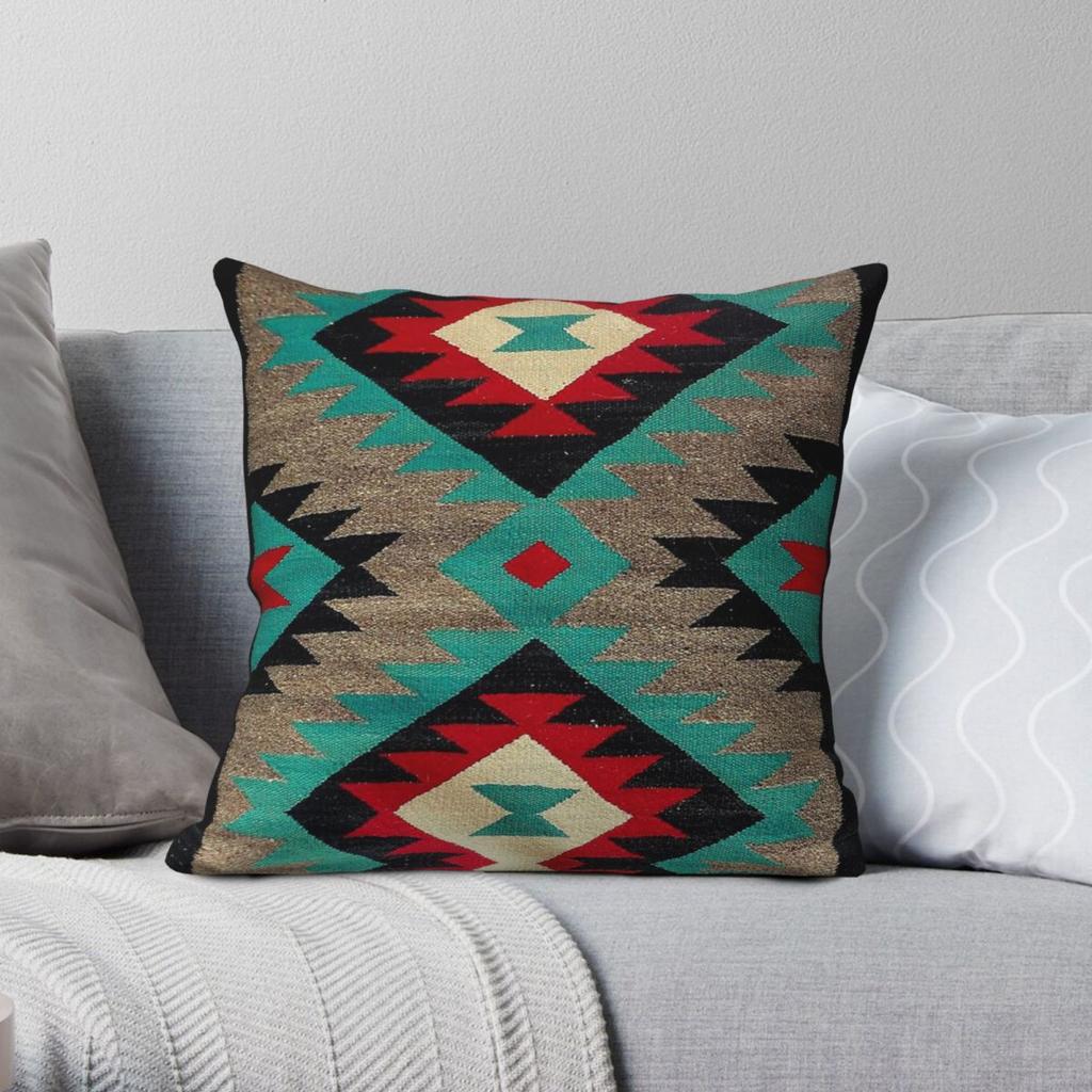 Navajo Blanket Turquise Red Grey Square Pillowcase Polyester Linen Velvet Pattern Zip Decor Throw Pillow Case Home Cushion Case