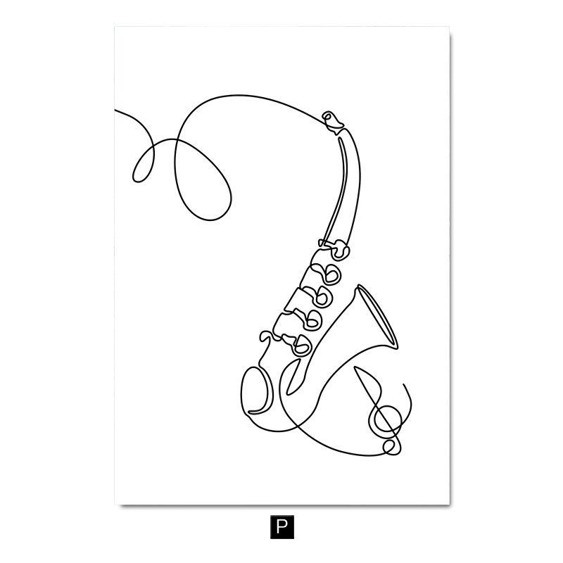 Modern Minimalist Line Musical Instrument Piano Guitar Drum Kit Note Music Poster Nordic Living Room Bedroom Wall Art Home Decor