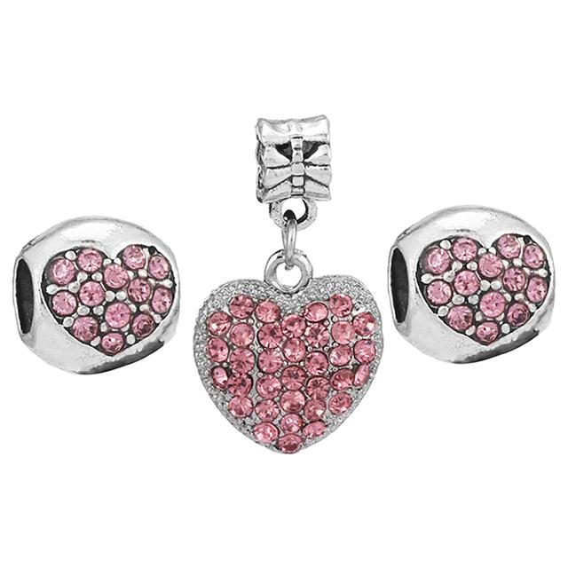 3pcs /Lot Pink Love Heart Beads Enamel Mom Pendant Fit Diy Brand Charm Bracelets Necklaces For Women Mother Jewelry Making