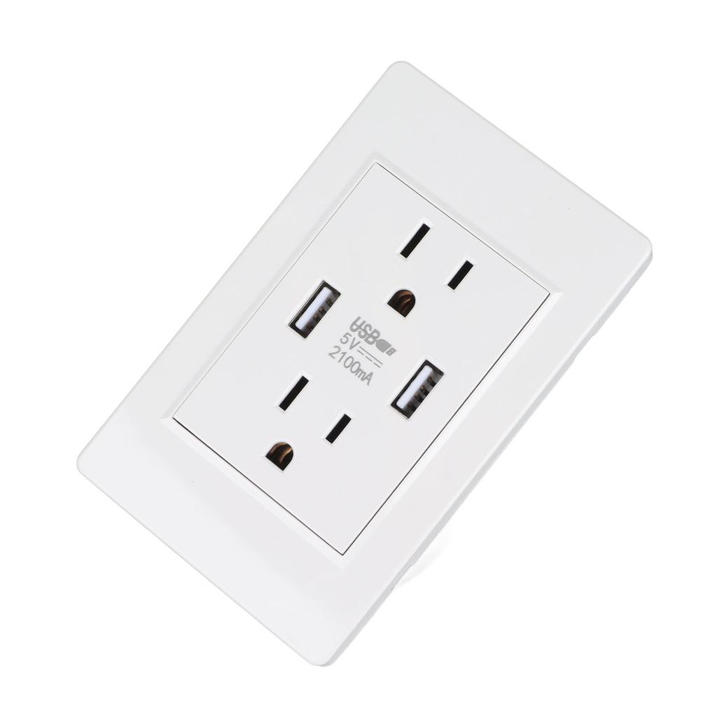 USB-Ladegerät Wandsteckdose Weiß 2 USB-Anschlüsse 5V 2100mA 2 Steckdosen AC USB-Wandsteckdosen für Wohnzimmer