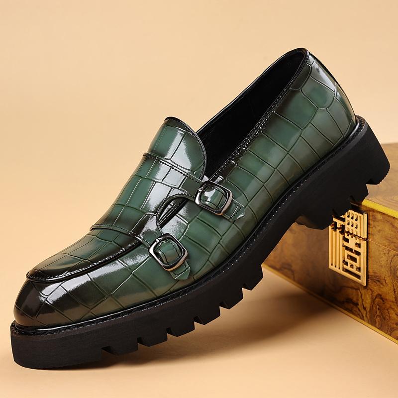 Designer New Male Double-Buckle Thick-Soled Leather Elevator Wedding Dress Shoes For Men Monk Strap Loafter Zapatos Hombre