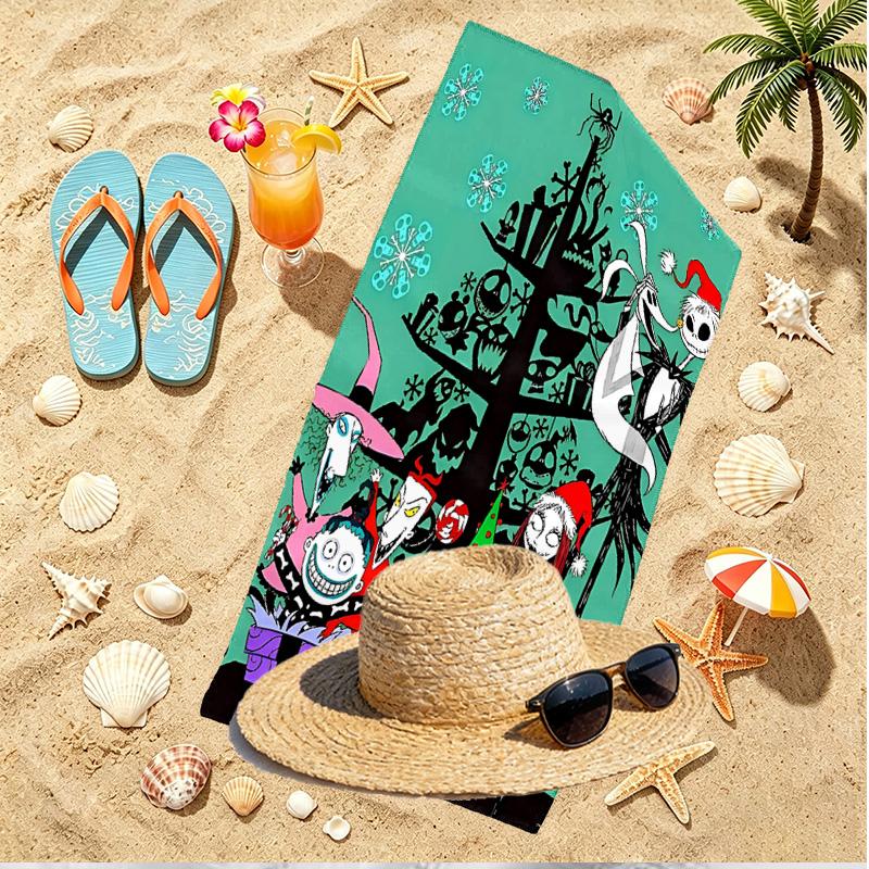 The Nightmare Before Christmas Print Beach Towel, Versatile Lightweight Absorbent Beach Towel for Pool Surf Yoga Bathroom, Perfect Birthday Holiday Gi