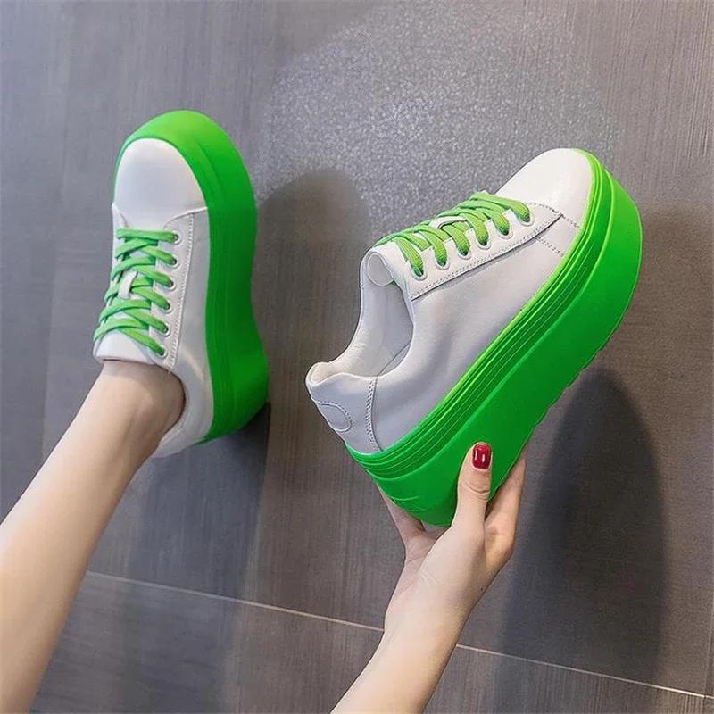 Mode Damen Sneaker 8CM Dicke Sohle Damen Ballerinas Lässig Plateau Flache Schuhe Schnürschuhe Leder Creepers Mädchen Lolita Schuhe Mary Janes