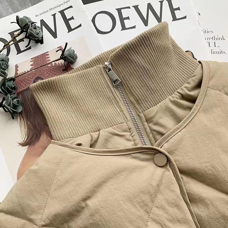 Malá patchworková prošívaná péřová bunda se stojáčkem - Lehká, Krátká, Volný střih, Silné prachové peří z bílé kachny, Směs spandexu na zimu