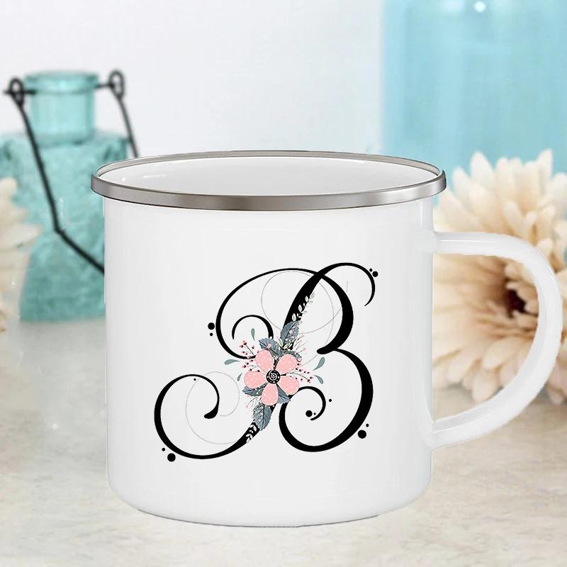 Letter Flower Mugs Wedding Creative Coffee Wine Cups Drinks Dessert Milk Juice Cup Enamel Mugs Handle Drinkware Bridesmaid Gifts
