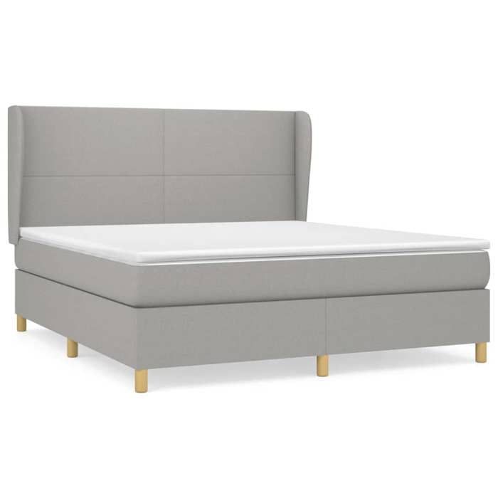 Slatted Bed Base with Mattress - 160x200cm - Adjustable Headboard - Light Grey - Pocket Springs