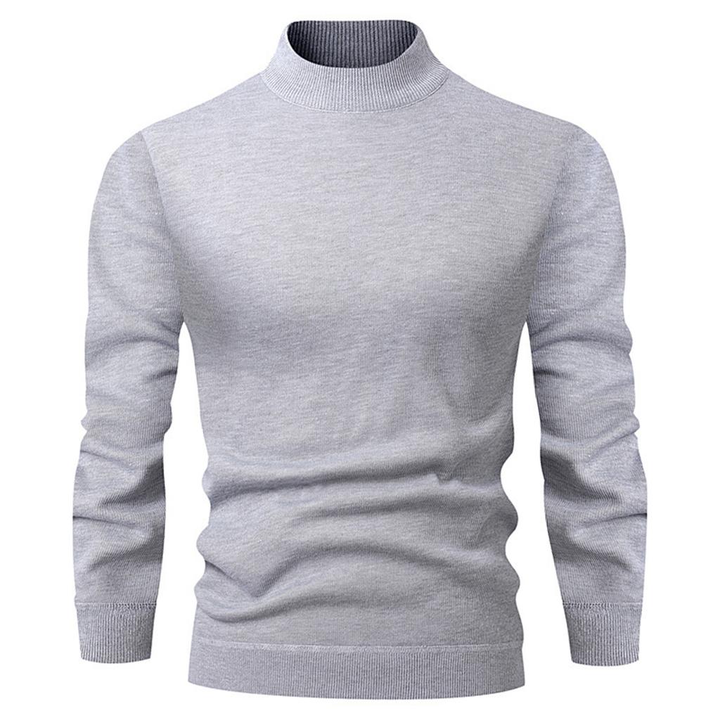 Men's Half Turtleneck Slim Fit Pullover Plus Velvet Long Sleeve Solid Color Sweater Men's Warm Knitted Sweater