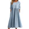 Strandkleid Kurzarm Rundhalsausschnitt Tasche Knitterarm Lässig Alltagskleidung Leinen Einfarbig Damenkleid Urlaubsaccessoire