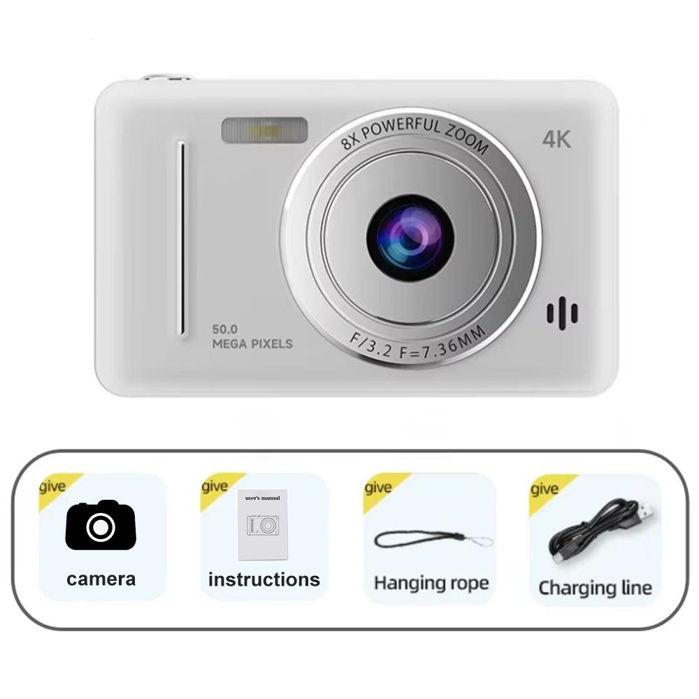 4K Digital Camera 50 Mega HD Pixel Retro Pocket Camera Travel Selfie Entry Level Compact Camera 8x Zoom Dual Camera Camcorder