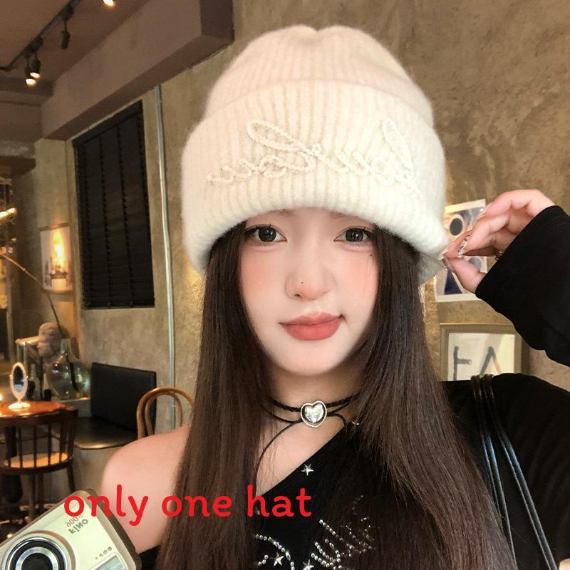 Wool Blend Letter Knitted Hat For Women Winter Cold Weather Warmth