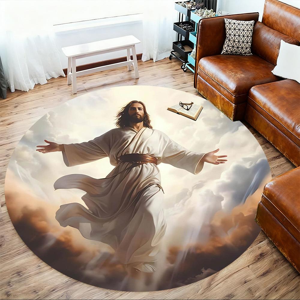 1pc Heavenly Figure, Ascension Round Chair mat Area Rug - Non-Slip, Floor Mat for Office, Bedroom, home decor Christmas Gift p0811047